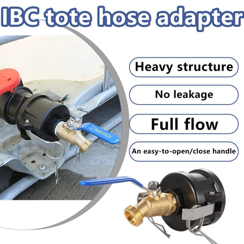 IBC Tote Hose Adapter Kit With 2 Inch Camlock Adapters For 275 And 330 Gallon Totes Includes 2 Coarse And 2 Fine Cam Groove Fittings Brass And Polypropylene Construction Converts To Three Quarter Inch Garden Hose Male Thread, brass valve