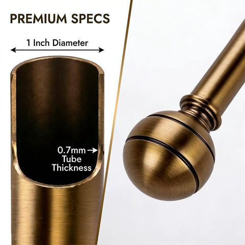 Brass Curtain Rods For Windows 30 To 88 Inch Adjustable Built Tough Metal 1 Inch Pipe details with finial