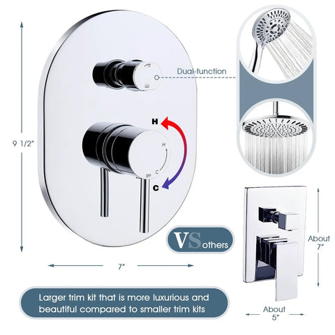 Rainfall And Handheld Shower System With Dope Spa Vibe Temperature Balanced Valve, chrome finish trim kit and controls