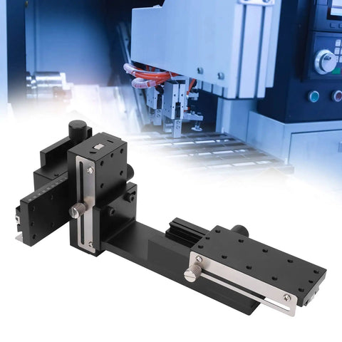 Manual XYZ Translation Stage 40 x 90mm Linear Stage for Precision Alignment in Optical Equipment shown with machinery