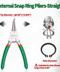 5 Inch Circlip Pliers For External Snap Rings 0.06 Inch Tip Diameter Straight Jaw Retaining Ring Pliers For Easy Ring Removal And Installation Pro Grade Heavy Duty Tool For Automotive Machinery And DIY Repairs, green handles