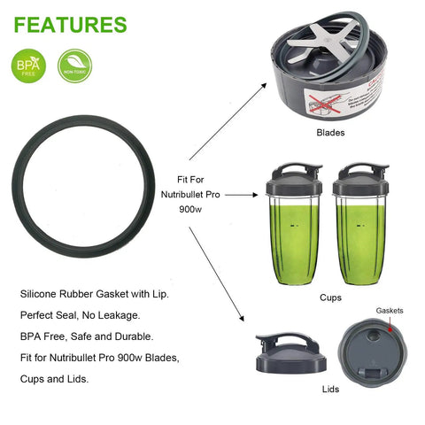 Replacement Gasket Seal Ring For High Power Blender 600W 900W Series 10 Pack Food Grade Silicone With Lip Leak Proof Durable Dishwasher Safe Keeps Blades Running Smooth And Quiet Easy Fit, black seal ring for Nutribullet Pro 900W