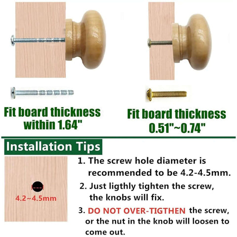 Six Pack Wood Cabinet Knobs Set With 1.77 Inch Mushroom Style Dresser Pulls Includes 1 Inch And 1.75 Inch Screws For 0.35 To 1.46 Inch Boards