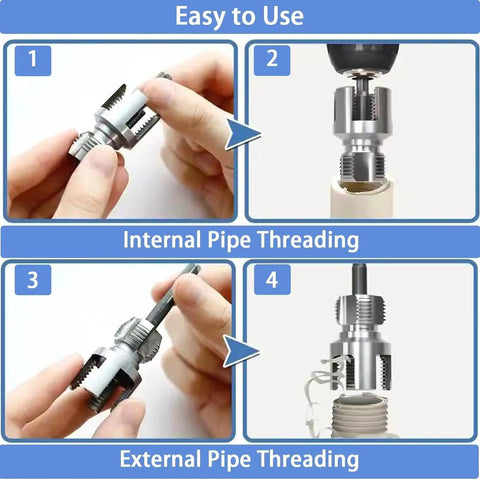 4 In 1 PVC Pipe Threader For Internal And External Threads Taps One Half Three Quarter And One Inch PVC Pipes Drill Compatible Tool, threading PVC pipe