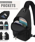 Everyday Crossbody Bag For Men And Women With Convertible Shoulder Strap, On The Go Travel Sling Pack For Hiking Outdoors, Black with 9 pockets