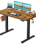 Marsail 48 X 30 Electric Standing Desk With One Piece Thickened Desktop, Height Adjustable Sit Stand Workstation with dual monitors and accessories.