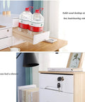 Solid Wood Desktop File Cabinet With Lockable Drawers, White Desk Organizer in home office with books and bottles on desk