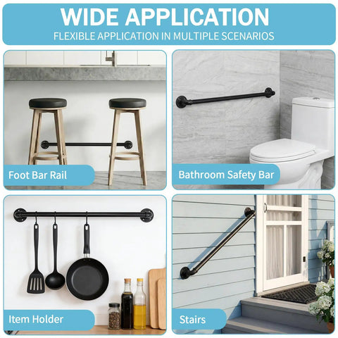 Built Like A Tank 3Ft Metal Industrial Stair Railing With Heavy Duty Black Powder Coated Finish Rust Proof Handrail Support For Indoor Outdoor Workspaces And Country Charm in multiple applications.