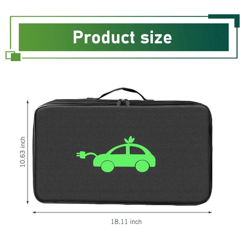 Portable Electric Vehicle Charger Cable Organizer Bag Featuring Slick Glide Zipper And Water Resistant Oxford Fabric, 18.11 x 10.63 inches.