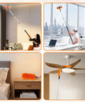 High Reach Duster With Telescoping Extension Pole 5 To 20 Feet, 26 Feet Total Cleaning Reach, 4 In 1 Cleaning Kit For Windows Ceilings Fans And Shelves, Ditch The Ladder Easy Switch Tools For Quick Home Cleanups. Orange extendable duster cleaning ceiling fan and window