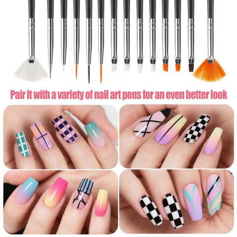 32Piece Pro Nail Art Brushes Kit With Double Ended Brushes Dotting Tools Liner Pens for drawing detailed patterns on nails.