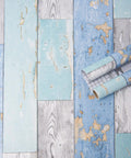 Peel And Stick Wood Grain Wallpaper In Blue Distressed Finish Self Adhesive Vinyl Film For Kitchen Counters Cabinets Furniture Shelves And Desks Waterproof And Oil Proof Durable DIY Friendly Decor Roll 17.7 By 78.7 Inches with wood grain design
