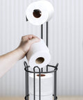 Freestanding Toilet Paper Holder Stand And Dispenser For Bathroom Storage Holds Four Rolls Metal Wire Black Finish