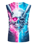 Men's 3D Skull Sleeveless Muscle Tank Top Making Your Workout Look Fresh With Super Soft Moisture Wicking Fabric Quick Dry Technology Hella Breathable For Summer Beach Vibes Or Heavy Lifting Sessions Daily, featuring skull graphic and vibrant colors.