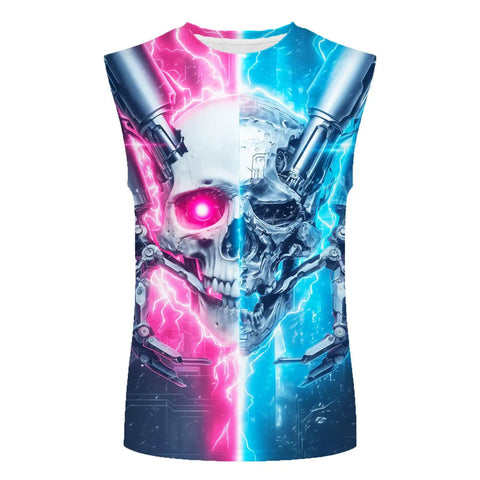 Men's 3D Skull Sleeveless Muscle Tank Top Making Your Workout Look Fresh With Super Soft Moisture Wicking Fabric Quick Dry Technology Hella Breathable For Summer Beach Vibes Or Heavy Lifting Sessions Daily, featuring skull graphic and vibrant colors.