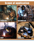 Welders in various applications: industry, automotive, ship, and industrial projects, showcasing welding processes and safety gear.