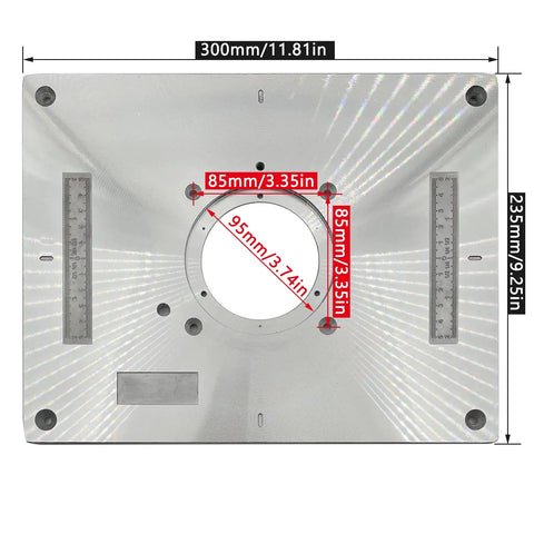 Heavy Duty Aluminum Router Table Insert Plate For Woodworking Benches With Slick Router Insert Rings And Hardware No Sweat Setup Hella Durable 12 Inch Router Base Replacement, showing dimensions.
