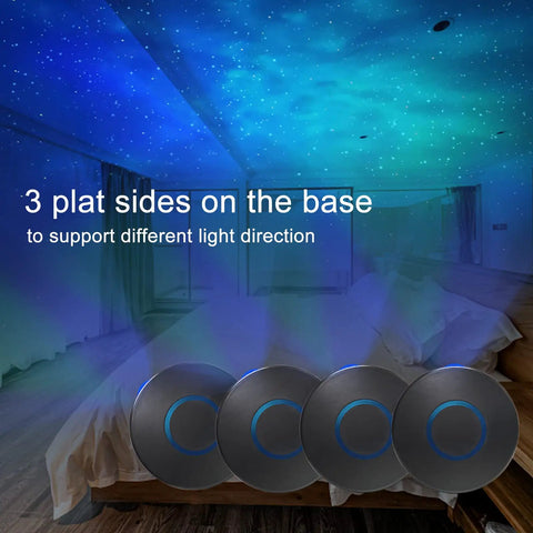 Lit Night Light Star Projector Galaxy Projector with remote showing nebula cloud and stars on bedroom ceiling