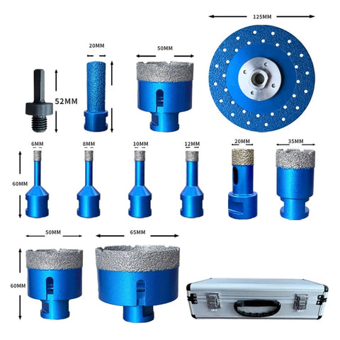 Rock Solid 12Pc Brazed Diamond Tile Hole Saw Kit M14 Set For Cutting Marble, Stone, Ceramic, Brick And Glass With Professional Precision Durability And Heavy Duty Performance For All Your Home Reno Projects, 12pc set in case