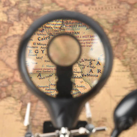 LED Light Magnifier Desk Lamp With 2.5X, 7.5X And 10X Lenses showing a map magnified in detail