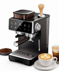 Compact Semi Automatic Espresso Machine With Built In Burr Grinder And Steam Frother 20 Bar Pressure Quick Heat Countertop Coffee Maker with coffee cups