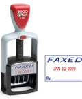 Top Tier Self Inking Double Color Word Dater Stamp With Smooth Blue And Red Cartridge Ink Pads Quick Month Day Year Adjustments For Faxed Forms Or Daily Business Paperwork Making Approval A Slick No Brainer Operation, showing 'FAXED' and date.