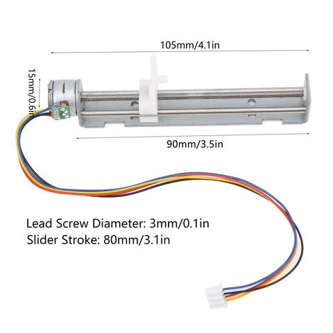 2 Phase 4 Wire Stepper Motor Linear Rail With 80mm Stroke Screw Actuator And Adjustable Slider pictured with detailed dimensions.