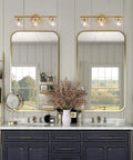 Gold Vanity Light Fixture For Bathroom With Clear Glass Shades Modern Rustic Over Mirror Sconce above double mirrors