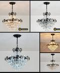 Lit and unlit styles of Black Crystal Chandelier With Seven Light Pendant Ceiling Fixture Dimmable E14 Compatible For Dining Room