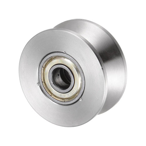 Top Shelf V Groove Track Rollers For Smooth Gate Glide Beast Mode Heavy Duty Double Bearing Design 304 Stainless Steel Build Industrial Sliding Door Hardware Kit For Two close-up of steel bearing pulley