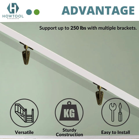 Beefy Heavy Duty Handrail Brackets In Antique Brass 3 Pack Solid Die Cast Wall Mount Stair Support For Dead Simple DIY Install And Awesome Farmhouse Vibe Upgrade