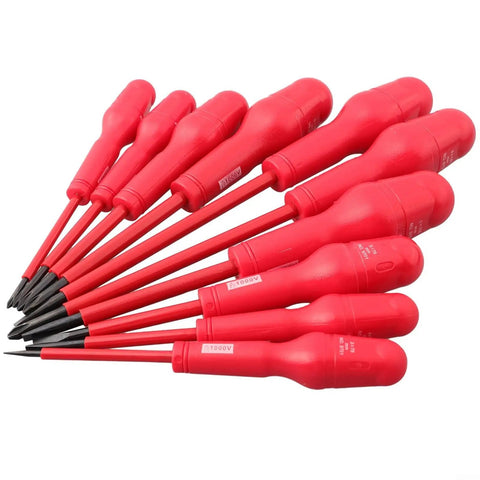 Electrician Insulated Screwdriver Set With 1000V Rating Red Handle Magnetic Bit Tip Chrome Vanadium Steel Construction Portable Pro Grade For DIY Home Improvement And Professional Use, red insulated screwdrivers