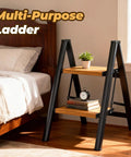 Slick Lightweight Aluminum Folding Step Ladder With Wide Pedals And Anti Slip Design 2 Step Stool For Home And Garage Compact Portable Reach Tool Safe Stable Elevated Access Easy Open And Close Durable Non Slip Feet used as bedside shelf in bedroom