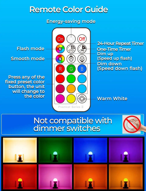 Remote control for Color Changing RGB LED Light Bulbs Pack Of Four With Remote Control 40W Equivalent 450 Lumens Warm White 2700K