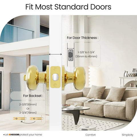 Matte Black Door Knob With Lock And Key, Keyed Entry Exterior And Interior Door Lock For Front Doors, sizing diagram
