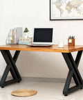 Desk with heavy duty black metal table legs set of 2, 28 inch high T-shape iron for DIY dining tables and desks, modern look