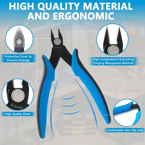 Ultra Sharp Flush Cutters Set 3 Pack 5.3 Inch Diagonal Cutting Pliers with ergonomic blue grips