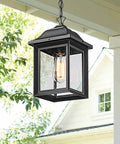 Rugged Outdoor Porch Chandelier With Seeded Glass Hanging Lantern In Sand Black Aluminum Finish for gazebo lighting.