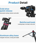 Extendable Phone Tripod With 2 In 1 Phone Clip And 360 Degree Ball Head Aluminum Selfie Stick Stand Reaches Up To 82 Inches Cold Shoe Mount details