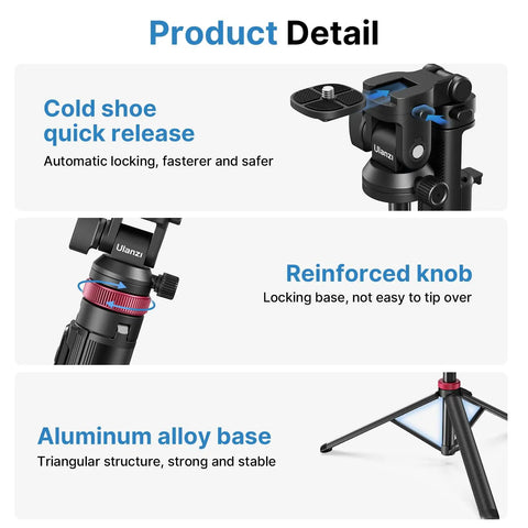 Extendable Phone Tripod With 2 In 1 Phone Clip And 360 Degree Ball Head Aluminum Selfie Stick Stand Reaches Up To 82 Inches Cold Shoe Mount details