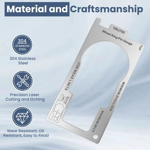 Pro Grade Fifth Wheel King Pin Gauge For Trailer Wear In Durable 304 Stainless Steel With Precision Laser Cut And Etched Markings Oil Resistant Wear Resistant Easy Read 1 Pack, angled view