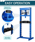 12 Ton Hydraulic H Frame Shop Press With Dual Press Plates, Heavy Duty Garage Floor Press For U Joints, Adjustable Work Table Height, Blue