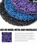 Pro Grade Four Five Inch Angle Grinder Stripping Discs for Swift Paint Rust and Oxidation Removal featuring tough fiber mesh base, three color options.