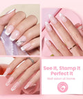 Six Piece French Tip Nail Stamp Kit With Silicone Stamper Replacement Heads And Scrapers Easy DIY Nail Art Tool for nail designs