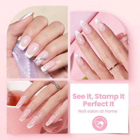 Six Piece French Tip Nail Stamp Kit With Silicone Stamper Replacement Heads And Scrapers Easy DIY Nail Art Tool for nail designs