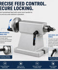 Rock Solid MT2 Lathe Tailstock Featuring 50mm Telescopic Travel And Detachable Rotary Live Center with quick-lock handle and 100mm handwheel.