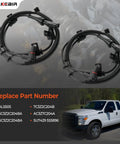 Front Abs Wheel Speed Sensor Pair For 2005 To 2010 Ford F250 And F350 Super Duty Trucks, OEM replacement sensors angle view.