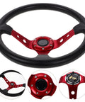 Universal 14 Inch Red PU Steering Wheel for Cars, Golf Carts, Dune Buggies, and Racing Karts with Horn Button