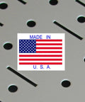 Close-up of Heavy Duty Metal Pegboard Panels For Wall Mounting Two Pack 16 Inch By 48 Inch with USA label