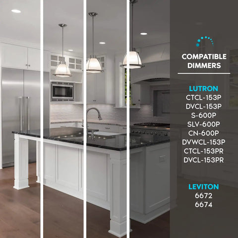 Ultra Thin 6 Inch LED Recessed Light Kit With 14W Dimmable Wet Rated Wafer Lights in a modern kitchen setting